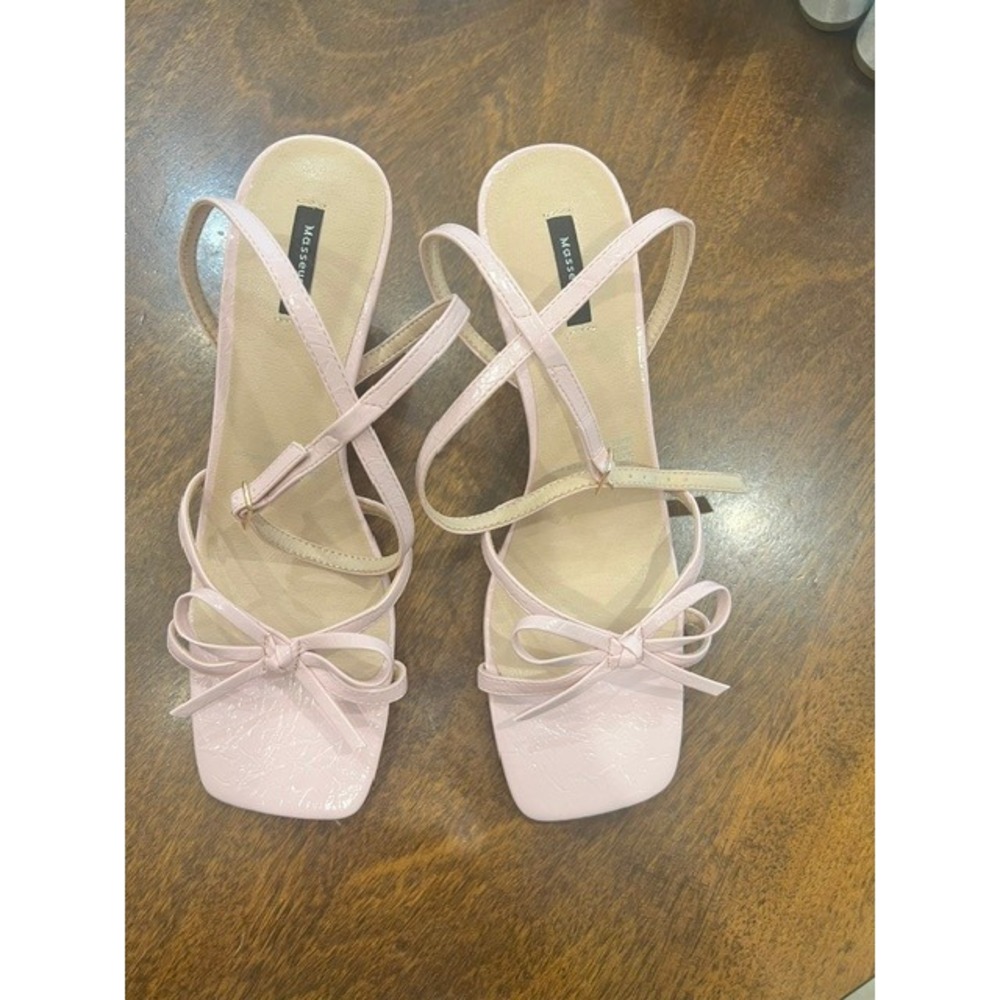 Masseys Womens Pink Strappy Bow Square Toe Kitten Heel Dress Sandals Size 10